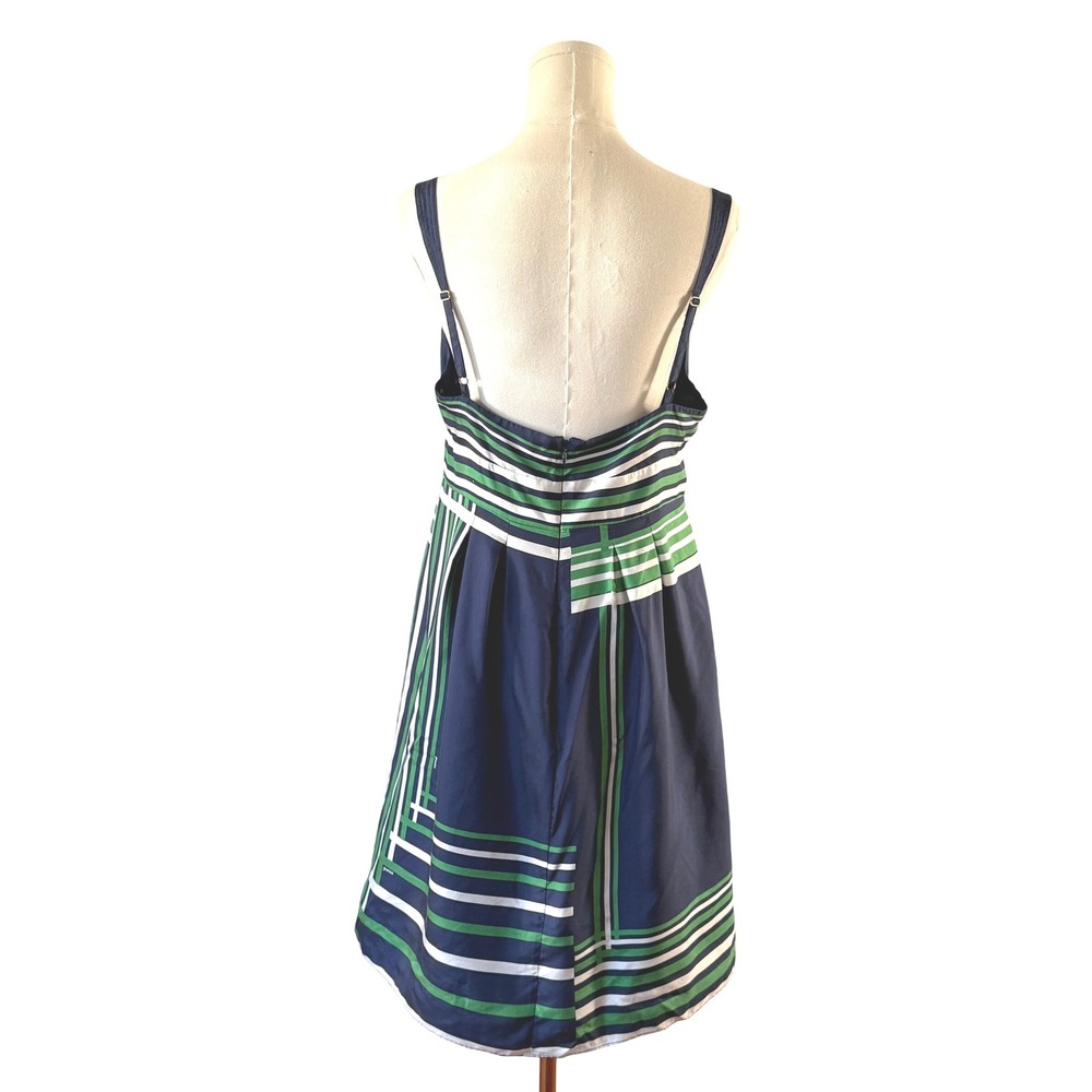 Guess Jeans Dress Womens Size 13 Blue Green White Stripe Sleeveless V Neck Silk - Picture 4 of 11